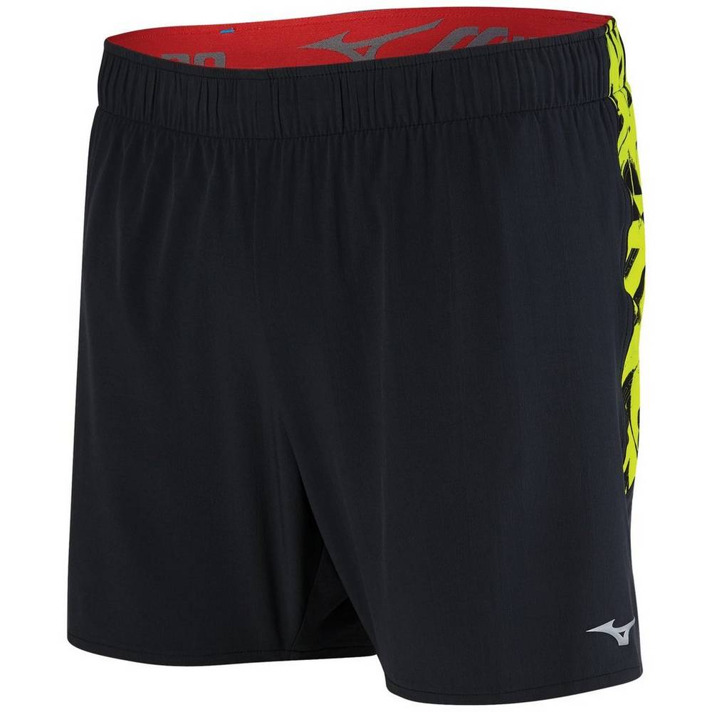 Mizuno Men's Alpha 5.5" Running Shorts Black/Yellow (421677-IOY)